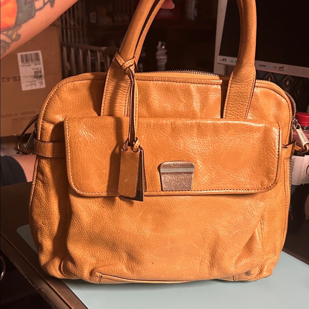 Gryson Taupe and Tan Leather‎ Crossbody Satchel